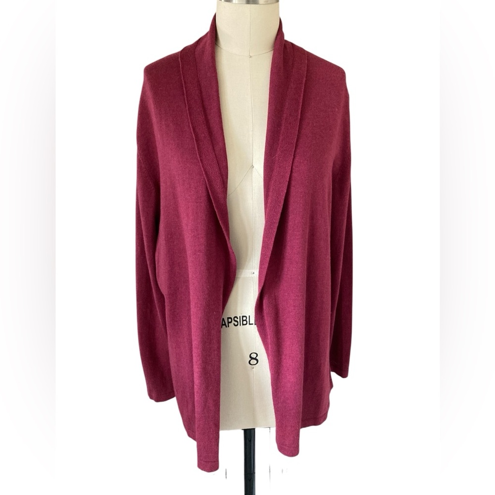 Rich Wine Open Front Draped Cardigan, Sz XL